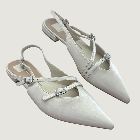 Dolce Vita Shoes - Dolce Vita Womens Ivory Pearl Leather Slingback Pointed Toe Buckle Flats Size 9